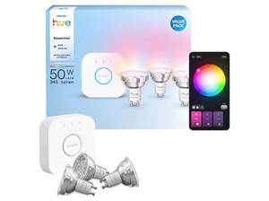  PHILIPS Hue Essential Kit: Bridge + 3 GU10 smarte Lampen Starterset RGB 