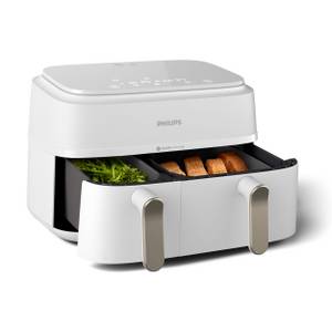 Philips Heißluftfritteuse 3000 Series NA353/10, Dual Basket Airfryer mit 9L Kapazität (3L+6L), 2750 W, RapidAir Technologie, Digitales Display, HomeID App, Weiß/Champagne 