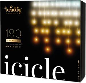 TWINKLY Icicle 190 LEDs Gold Edition AWW 2. Generation mit Appsteuerung (TWI190GOP-TEU) Lichtervorhang