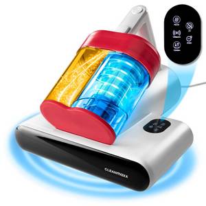 Cleanmaxx Matratzenreinigungsgerät Milben-Handstaubsauger Rotation 400W weiß/rot, 400 W, true, mit UV-C-Licht & HEPA-Filter für Allergiker, vernichtet 99,9% Milben 