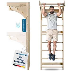 ArtSport Sprossenwand für Erwachsene - Indoor Klettergerüst aus Holz mit Klimmzugstange - Natur 