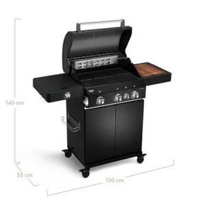 Burnhard Gasgrill Fred, 900 Grad Infrarot-Keramikbrenner, Gas Grill mit UV-beständiger Abdeckhaube, Gasgrill 3 Brenner - Grill mit Grillwagen 