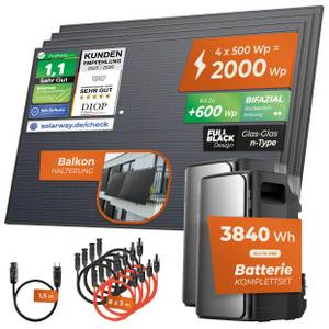 Solarway ® 2000Wp / 800W Balkonkraftwerk mit 3,8kWh Speicher komplett Steckdose - 3,8 kWh EcoFlow STREAM Ultra + AC Pro - Solaranlage Komplettset - 500W Solarmodule & EcoFlow Speicher & Zubehör - Balkon Halterung 