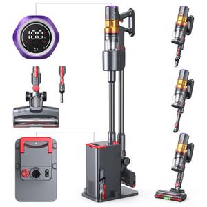 Oyajia Akku-Hand-und Stielstaubsauger X1000 Kabelloser Akku Staubsauger mit 2,5L Absaugstation, 400 W, mit Beutel, 60 Min.,LED Beleuchtung, mit Auto Empty Funktion und Duftbox 