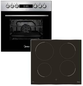 Midea Induktions Herd-Set Einbauherd Set Backofen Heißluft Grill Display...