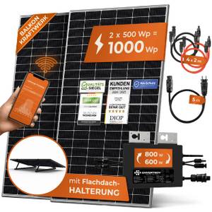 Solarway Balkonkraftwerk 1000W Komplett Steckdose - Ausgang einstellbar 600/800W - 2x500W JaSolar-Module, Wechselrichter mit APP&WiFi, Plug&Play 