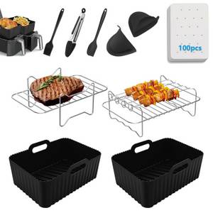 BlingBin Küchenmaschinen Zubehör-Set 10-teiliges Heißluftfritteusen -Zubehör, Zubehör für Ninja Foodi Air Fryers AF400EU, AF451EU, AF500EU, AF300 EU, AF451EU, Tower T17088 usw., mit Heißluftfritteusen-Einsatz, Luftfritteusen-Gestelle, Kuchenform 