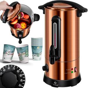 Kesser Heißwasserspender, Glühweinkessel 10L Edelstahl Inkl. 10x Becher Glühweinkocher mit Thermostat Glühweinautomat Heißgetränkeautomat Wasserkocher Heißwasserspender Einkochautomat Füllstandanzeige Zapfhahn 