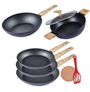 KESSMANN Schäfer Pfannen-Set 3 Bratpfannen 20 24 28cm + Servierpfanne 28cm mit Deckel + Wok 28cm, robus geschmiedete Aluminiumlegierung mit Antihaftbeschichtung (für Induktionsherd perfekte Hitzebeständigkeit Backofenfest Kratzfest Hoher Rand Antihaftbesc 