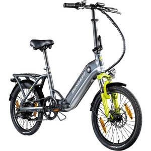 ZÜndapp Zündapp ZT20R Ebike Klapprad für Erwachsene 145 - 180 cm Pedelec für Damen und Herren 20 Zoll mit 6 Gängen Elektro Bike Faltrad... grau/grün, 35 cm 