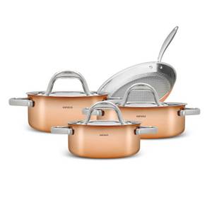 Karaca Topf-Set » Power Steel 316+ 3Ply Kupfer 7 Teile Kochgeschirr Set, Topfset, Kochtopfsets, Korrosionsbeständigkeit, Vergleich zur Qualität, Edelstahl Topfset« 