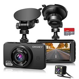  ORSKEY Dashcam Auto Vorne und Hinten inkl. 32GB SD-Karte 1080P Full HD Autokamera Doppelobjektiv Dashcam für Autos 170 Weitwinkel mit Loop-Aufnahme und G-Sensor, front-inner,LCD 