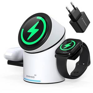  ZEEHOO 3 in 1 Ladestation für Apple Magsafe Ladegerät, 15 W QI 2 Ladestation Wireless Charger für iPhone, AirPods, Weiß (30 W Ladeadapter im Lieferumfang enthalten) 