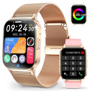 Yuede Smartwatch für Damen und Herren, Smartwatch (Quadratischer 2,01-Zoll-HD-Full-Touch-Farbdisplay Zoll) AMOLED Fitness Tracker uhr mit Anruffunktion, Gesundheits-Uhren mit Blutsauerstoff, Blutdruckmessung, Herzfrequenz, Schlafqualität, Schrittzähler, A 