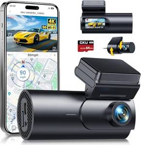  GKU 4K Dashcam Auto Vorne Hinten, 5GHz WiFi GPS, Dual Dash Cam, 1.5” IPS Mini Auto Kamera mit 64GB SD Karte, Parküberwachung, Super Nachtsicht, WDR, 170° Weitwinkel, G-Sensor, APP Steuerung, Max 256GB 