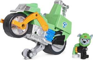 Paw Patrol Moto Pups Rocky’s Deluxe Pull Back Motorcycle Vehicle with Wheelie Feature and Figure Actionfigur