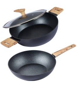 KESSMANN Schäfer Pfannen-Set Servierpfanne 28cm mit Deckel + Wokpfanne 28cm 5tlg Induktion Pfannen, robuster Aluminiumlegierung (für Induktionsherd perfekte Hitzebeständigkeit Backofenfest Kratzfest Hoher Rand Antihaftbeschichtet Backofenfest ohne Fett Öl 