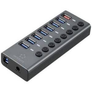 Renkforce RF-HUB-380 8 Port USB 3.2 Gen 2-Hub einzeln schaltbar, mit Status-LEDs, mit Aluminiumgehäuse Silber-Schwarz 