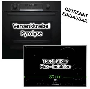 Bosch Backofen-Set Pyrolyse + Beko Induktionskochfeld PowerBoost CombiZone autark 80cm 