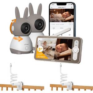 Iegeek Video-Babyphone Babyphone mit 2 Kameras WLAN 5 Zoll Video Babyphone 2K/3MP PTZ 355°, Nachtlicht, 300m Reichweite, Zwei-Wege-Audio, 4X Zoom, 1-tlg., Weinen/Bewegungs/Geräuscherkennung, Automatische Verfolgung,unterstützt Mobile App Steuerung 