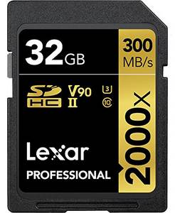  Lexar Professional 2000x SD Karte 32GB, SDHC UHS-II Speicherkarte ohne Lesegerät, Bis Zu 300MB/s Lesen, für DSLR, Videokameras in Kinoqualität (LSD2000032G-BNNAG) 