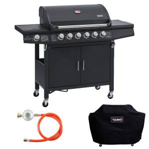 Taino Gasgrill »RED 6+1«, Set, Gasgrill-Set mit Abdeckhaube und Gasdruckminderer inkl. Schlauch, Standgrill, Seitenbrenner, Abdeckhaube, Gasdruckminderer mit Schlauch, Schwarz 