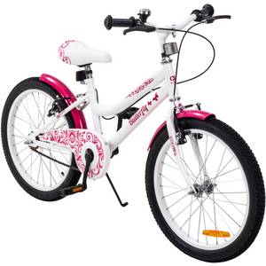 Actionbikes Motors Actionbikes Kinderfahrrad Butterfly 20 Zoll, Pink, Fahrradständer, Kettenschutz, Antirutschgriffe (Weiß/Pink) 