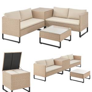 Juskys Polyrattan Lounge Santorini - Outdoor Sitzecke mit Beistelltisch & Auflagenbox - Creme 