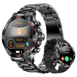 HYIEAR Smartwatch,Smartwatch herren,Uhren herren,Herren uhr,Fitness armband Smartwatch (4.4 cm/1.43 Zoll), Anruffunktion, Musiksteuerung, Gesundheitsüberwachung, Sprachsteuerung, Sportarmbänder, Gesundheitsfunktionen, individuelle Zifferblätter 