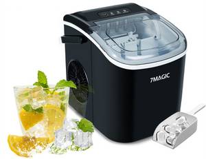 7Magic Eiswürfelmaschine 1,2L Eiswürfelbereiter, Tragbare Ice Maker Cube Maschine für Zuhause/Küche/Büro/Bar 