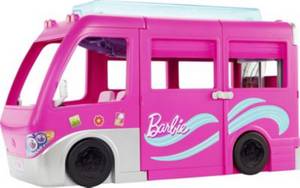 Mattel Barbie Super Abenteuer-Camper Fahrzeug, 76 cm groß mit Pool, Rutsche und über 60 Zubehörteilen 