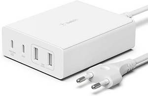  Belkin 108-W-GaN-USB-Ladestation für mehrere Geräte, schnelles Ladegerät mit 2X USB-C und 2X USB-A, Dock/Hub für MacBook, Pro, Air, iPhone, Pro, Max, Mini, iPad Pro, Air, Galaxy und andere Geräte Handy Schnellladegerät