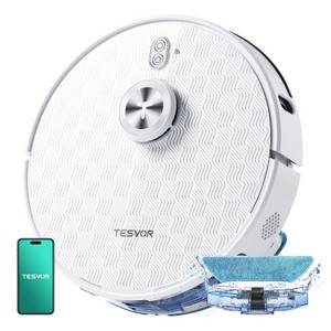 Tesvor Saugroboter S7Pro 260min 6000Pa 5200 mAh Lasernavigation Wischfunktion Staubsauger, 600ML Staubbox Beutellos 6000Pa, 260min,4.2kg,Kantenreinigung 