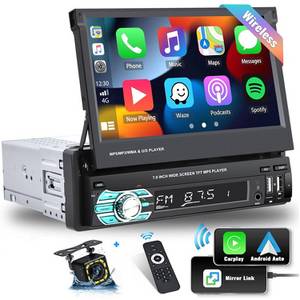 Hikity 1DIN 7-Zoll-HD-Autoplayer Einziehbar Autoradio (Mirro link, FM, BLUETOOTH, Unterstützung TF/USB/Typ C Rückfahrkamera, Kabelloses Carplay und Android Auto) 