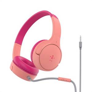  Belkin SoundForm Mini On-Ear-Kopfhörer mit Kabel für Kinder, mit integriertem Mikrofon für die Schule, für Reisen, zum Spielen, für Geräte mit 3,5-mm-Klinkenanschluss-Rosa, One Size, AUD004btPK 