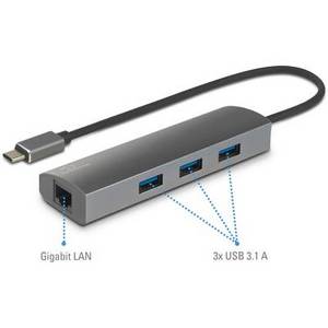 Renkforce Netzwerkadapter/Hub 1 GBit/s USB-C™ USB 3.2 (Gen 2), LAN (10/100/1000MBit/s), USB 3.2 Ge 