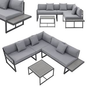 Juskys Gartenmöbel Lounge St. Tropez für 4 Personen - Set Tisch, Sofa & Kissen - Balkonmöbel Grau 