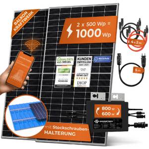Solarway Balkonkraftwerk 1000W Komplett Steckdose - Ausgang einstellbar 600/800W - 2x500W JaSolar-Module, Wechselrichter mit APP&WiFi, Plug&Play 