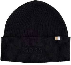 Hugo Boss Mütze aus Baumwolle und Wolle mit Logo-Stickerei - Style Magico_R_Hat 50522427 Schwarz ONESI Strickmütze