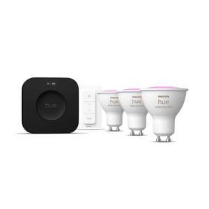 Philips Hue Starter-Set White and Color Ambiance - Hue Bridge Pro + 3er-Set GU10 LED Spots + Dimmschalter - Weiß 