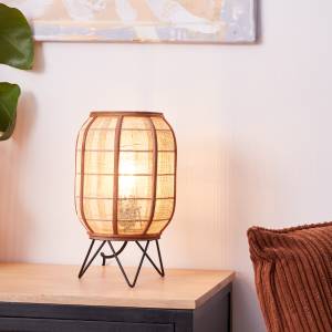 Home Affaire Tischleuchte »Rouez«, E27, 1 St., dekorative Tischlampe im Nature Style mit 32cm Höhe - E27 Fassung für max. 42W - Schirm aus Textil und Holz - schwarz/natur 