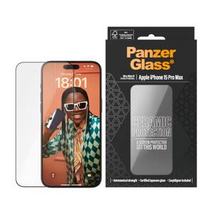 Panzerglass Displayschutzglas »Ultra-Wide Fit Ceramic Protection Screen Protector«, für Apple iPhone 15 Pro Max UWF, (1 St.), Displayschutzfolie, Schutzfolie, Bildschirmschutz, kratz- & stoßfest 