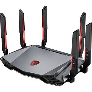  MSI Radix AXE6600 WiFi 6E Tri-Band Gaming Router - Schnelles WLAN bis 6600 Mbit/s (6GHz, 5GHz, 2,4GHz Wireless), AI QoS Priority, MU-MIMO, Beamforming, WPA3, 2.5G WAN/LAN & 4X 1G LAN Anschlüsse - RGB 