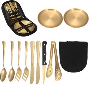 ibettertec Besteck-Set Besteck Set für 2 Personen,10 teiliges Camping Geschirr Set, Tafelmesser, Essenslöffel, Teegabeln, Aufbewahrungsbeuteln 
