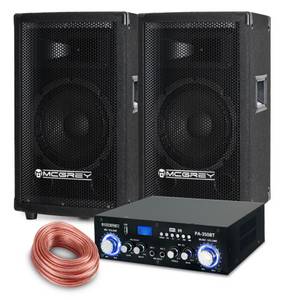 Mcgrey PA Komplettset DJ Anlage Partyboxen 20cm (8) Subwoofer 2-Wege System Party-Lautsprecher (PowerDJ-1000, 600 W, inkl. Bluetooth-Endstufe, Verstärker und Kabel) 
