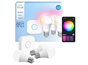  PHILIPS Hue Essential Kit: Bridge + 3 E27 smarte Lampen Starterset RGB 