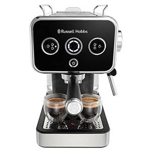  Russell Hobbs Espressomaschine [Siebträgermaschine] Distinction Edelstahl Schwarz (15 Bar, Einsatz 1 & 2 Tassen, ESE Pads, autom. Dosieren & man. Option, Dampfdüse f Heißwasser & Milchschaum) 26450-56 