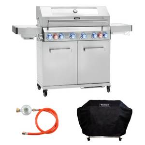 Taino Gasgrill PLATINUM YAMARA 6+2 mit Haube, Spar-Set, 6 Hauptbrenner, Sear-Zone, Heckbrenner, Edelstahl, Silber 