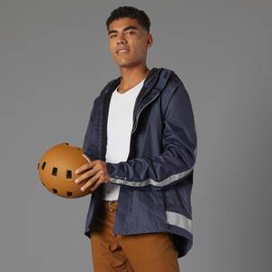 Btwin Regenjacke Fahrrad City 500 Herren Sichtbarkeit PSA-zertifiziert marineblau 