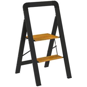 Homcom Trittleiter mit 2 Stufen, Griff, rutschfeste Plattform (Stehleiter, 1-St., Klapptritt), bis 150 kg Belastbar Aluminium Schwarz 44,5 x 48 x 86,3 cm 